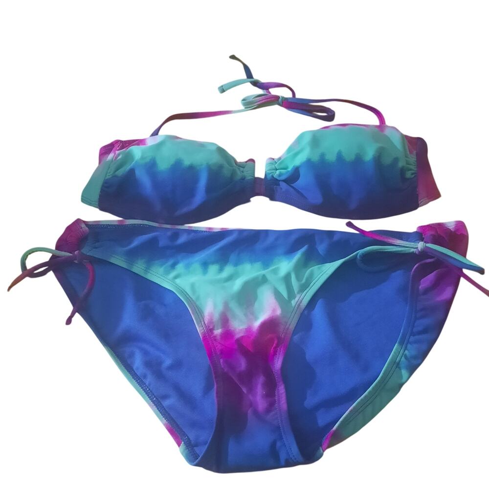 Catalina Womens Tie-Dye Bandeau Bikini  Gradient Ombre Sweetheart Neck Size XL